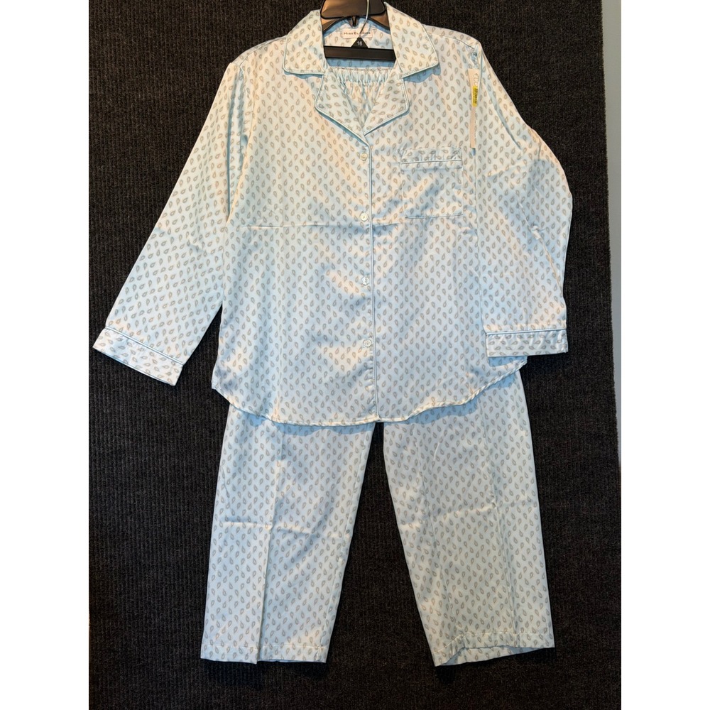 Miss Elaine Womens Small Blue Paisley Pajama Set Long Sleeve Button Top Pants